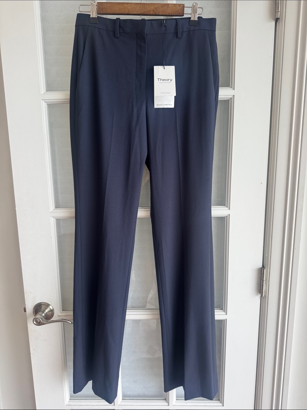 Theory Women's Trousers Dark Navy Wool Tailored Minimalist NWT size 4